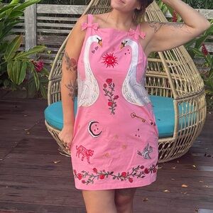 Pink Swan Embroidered Shift Dress
